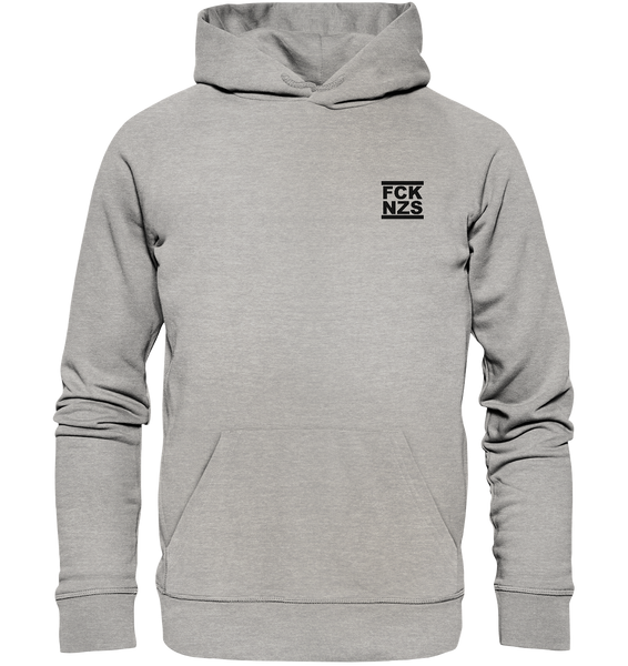 N.O.S.W. BLOCK Gegen Rechts Hoodie "FCK NZS" beidseitig bedruckter Männer Organic Basic Hoodie heather grau