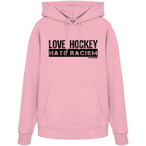 N.O.S.W. BLOCK Gegen Rechts Hoodie „LOVE HOCKEY HATE RACISM“ Organic Kapuzenpullover cotton pink