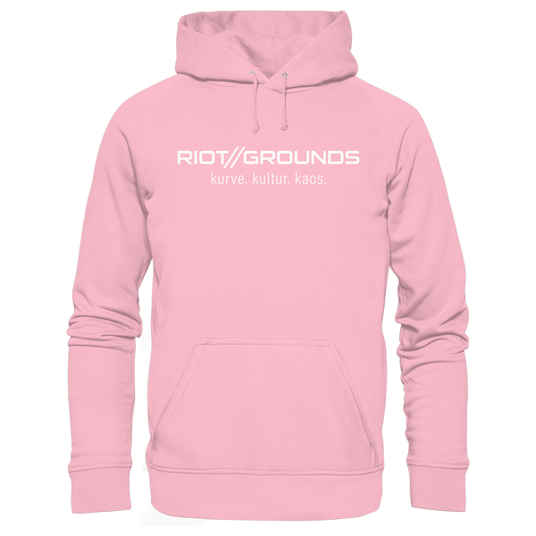 RIOT//GROUNDS Hoodie "R//G kurve.kultur.kaos." beidseitig bedruckter Organic Kapuzenpullover cotton pink