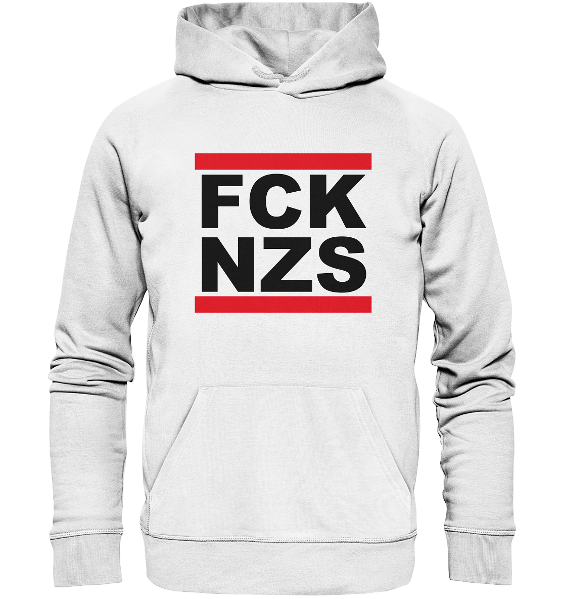 N.O.S.W. BLOCK Gegen Rechts Hoodie "FCK NZS" Organic Kapuzenpullover weiss