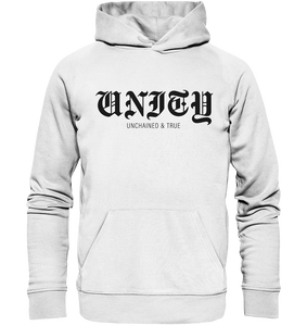 N.O.S.W. BLOCK RIOT//GROUNDS Hoodie "UNITY UNCHAINED & TRUE" Männer Organic Kapuzenpullover weiss