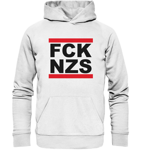 N.O.S.W. BLOCK Gegen Rechts Hoodie "FCK NZS" Organic Kapuzenpullover weiss