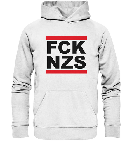 N.O.S.W. BLOCK Gegen Rechts Hoodie "FCK NZS" Organic Kapuzenpullover weiss