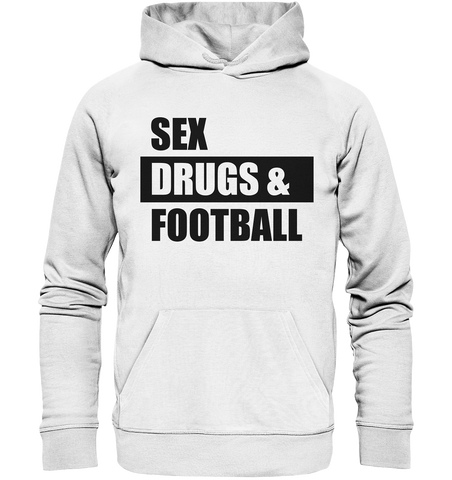 N.O.S.W. BLOCK Fanblock Hoodie "Sex, Drugs &  Football" Männer Organic Kapuzenpullover weiss