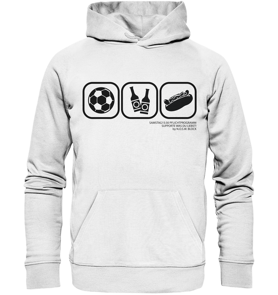 N.O.S.W. BLOCK Fanblock Hoodie "15:30 PFLICHTPROGRAMM" Männer Organic Kapuzenpullover weiss