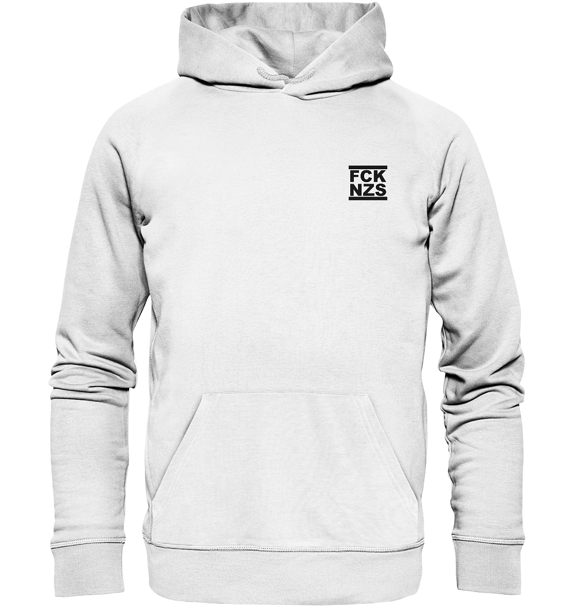 N.O.S.W. BLOCK Gegen Rechts Hoodie "FCK NZS" beidseitig bedruckter Männer Organic Basic Hoodie weiss