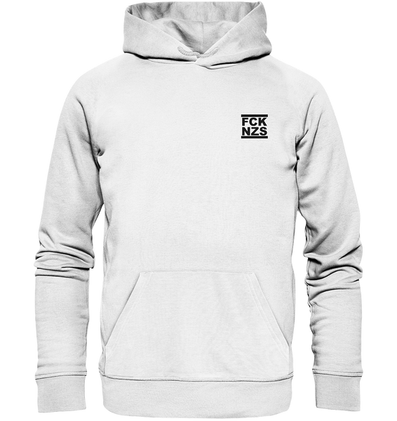 N.O.S.W. BLOCK Gegen Rechts Hoodie "FCK NZS" beidseitig bedruckter Männer Organic Basic Hoodie weiss