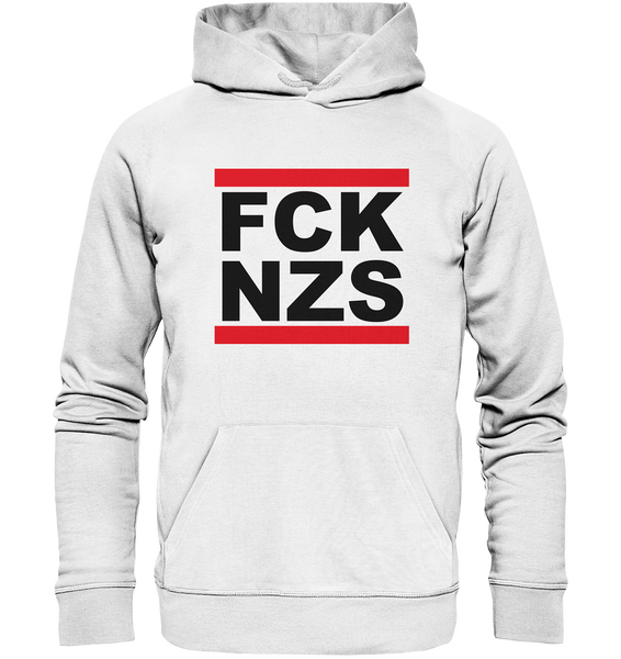 N.O.S.W. BLOCK Gegen Rechts Hoodie "FCK NZS" Organic Kapuzenpullover weiss