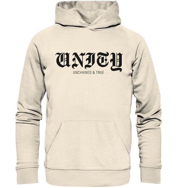 N.O.S.W. BLOCK RIOT//GROUNDS Hoodie "UNITY UNCHAINED & TRUE" Männer Organic Kapuzenpullover natural raw