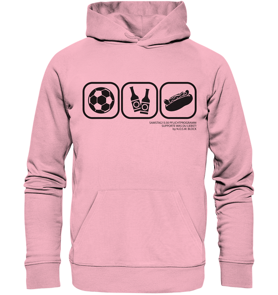 N.O.S.W. BLOCK Fanblock Hoodie "15:30 PFLICHTPROGRAMM" Männer Organic Kapuzenpullover cotton pink