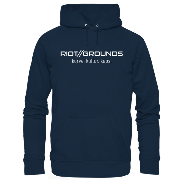 RIOT//GROUNDS Hoodie "R//G kurve.kultur.kaos." beidseitig bedruckter Organic Kapuzenpullover french navy