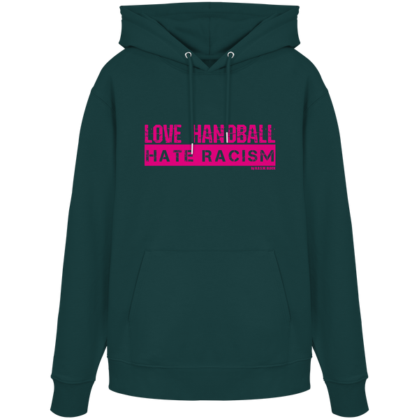 "LOVE HANDBALL HATE RACISM" magenta - Organic Hoodie