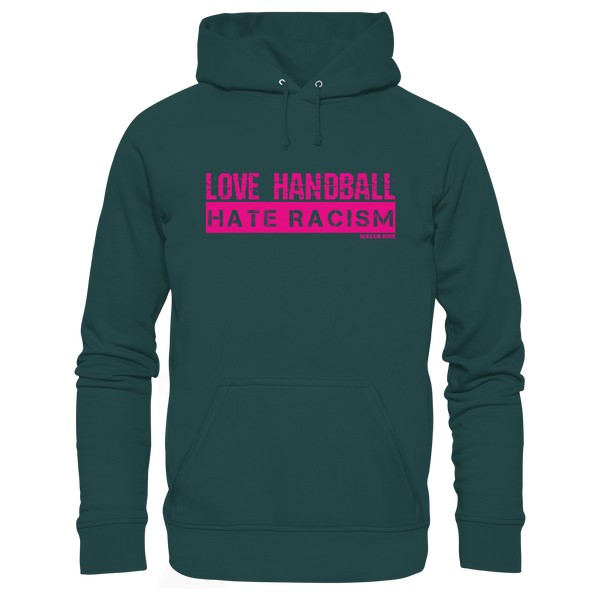 "LOVE HANDBALL HATE RACISM" magenta - Organic Hoodie
