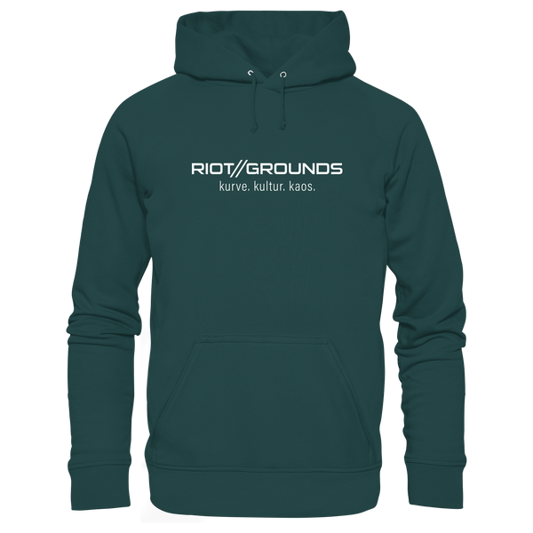 Fanblock Hoodie "RIOT//GROUNDS kurve. kulture. kaos." Organic Kapuzenpullover glazed green