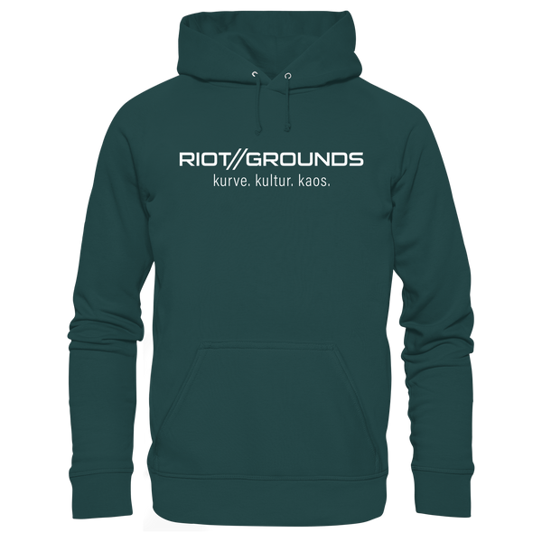 RIOT//GROUNDS Hoodie "R//G kurve.kultur.kaos." beidseitig bedruckter Organic Kapuzenpullover glazed green