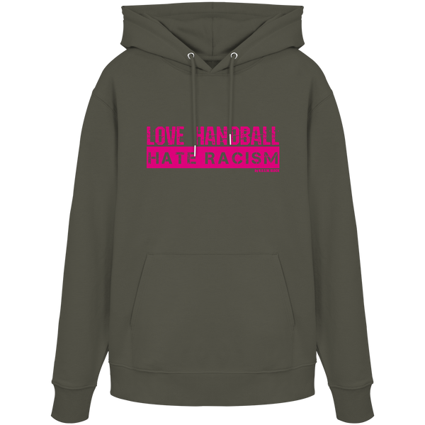 "LOVE HANDBALL HATE RACISM" magenta - Organic Hoodie