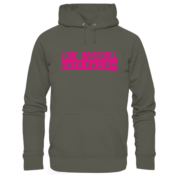 "LOVE HANDBALL HATE RACISM" magenta - Organic Hoodie