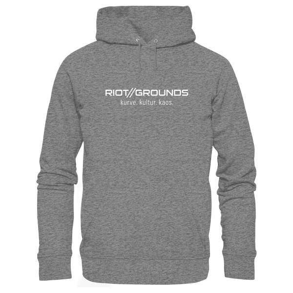 Fanblock Hoodie "RIOT//GROUNDS kurve. kulture. kaos." Organic Kapuzenpullover mid heather grey