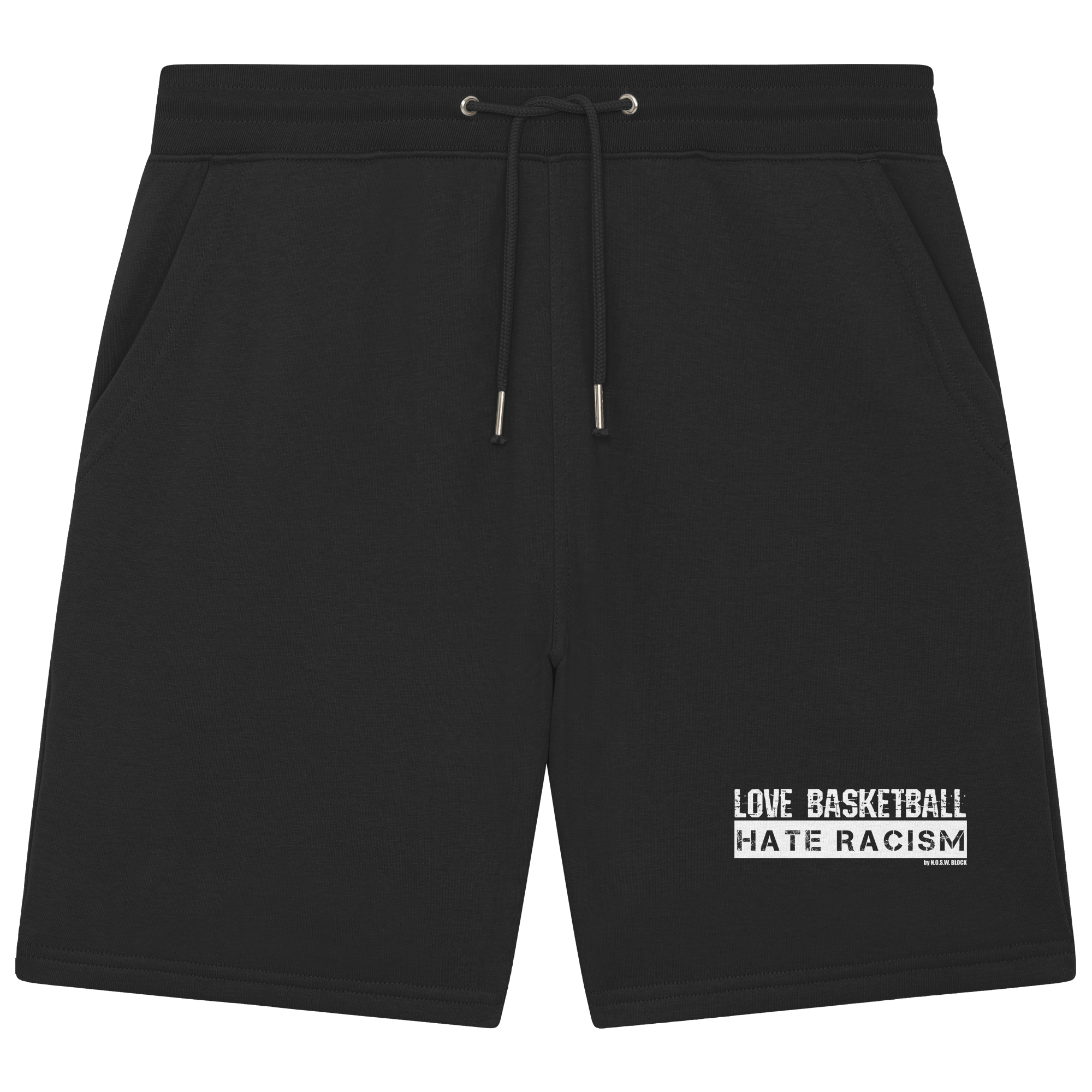 N.O.S.W. BLOCK Gegen Rechts Shorts "LOVE BASKETBALL HATE RACISM" Organic Jogger Shorts black
