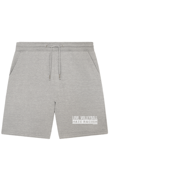 N.O.S.W. BLOCK Gegen Rechts Shorts "LOVE VOLLEYBALL HATE RACISM" Organic Jogger Shorts heather grey
