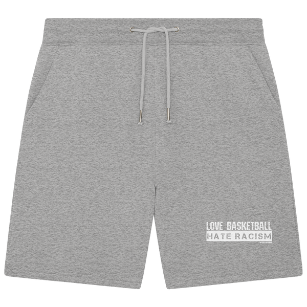 N.O.S.W. BLOCK Gegen Rechts Shorts "LOVE BASKETBALL HATE RACISM" Organic Jogger Shorts heather grey
