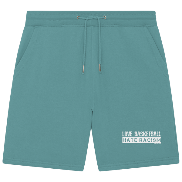 N.O.S.W. BLOCK Gegen Rechts Shorts "LOVE BASKETBALL HATE RACISM" Organic Jogger Shorts teal monstera
