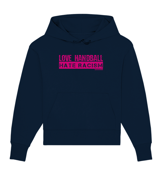 N.O.S.W. BLOCK Gegen Rechts Sweater "LOVE HANDBALL HATE RACISM" Girls Organic Oversize Sweatshirt navy