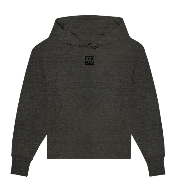 N.O.S.W. BLOCK Gegen Rechts Hoodie "FCK NZS" beidseitig bedruckter Frauen Organic Oversize Kapuzenpullover dark heather grau