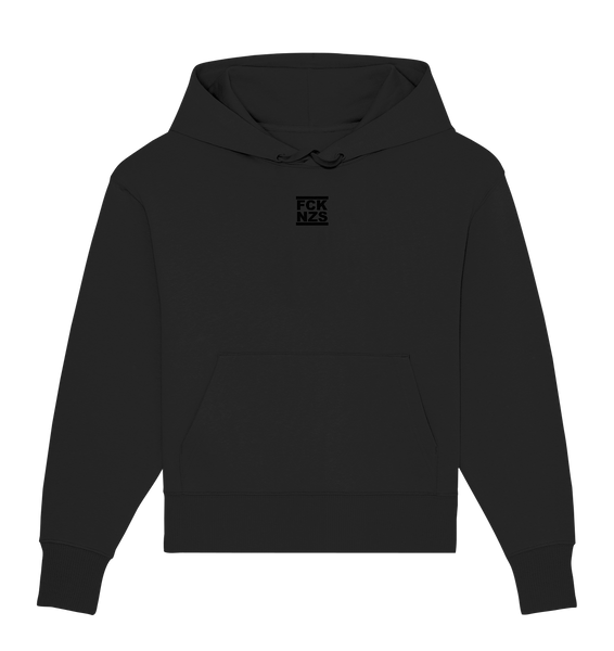 N.O.S.W. BLOCK Gegen Rechts Hoodie "FCK NZS" beidseitig bedruckter Frauen Organic Oversize Kapuzenpullover black