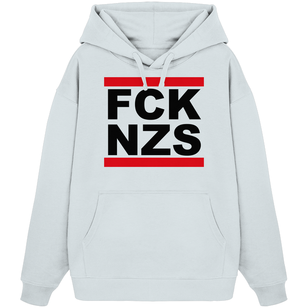 N.O.S.W. BLOCK Gegen Rechts Hoodie "FCK NZS" Frauen Organic Oversize Kapuzenpullover blaues eis