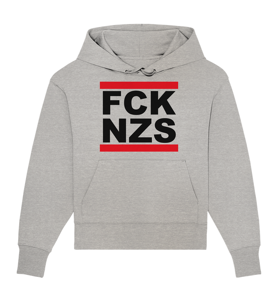 N.O.S.W. BLOCK Gegen Rechts Hoodie "FCK NZS" Frauen Organic Oversize Kapuzenpullover heather grey