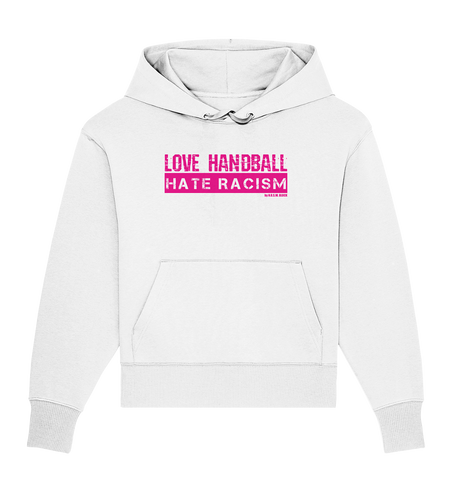 N.O.S.W. BLOCK Gegen Rechts Sweater "LOVE HANDBALL HATE RACISM" Girls Organic Oversize Sweatshirt weiß