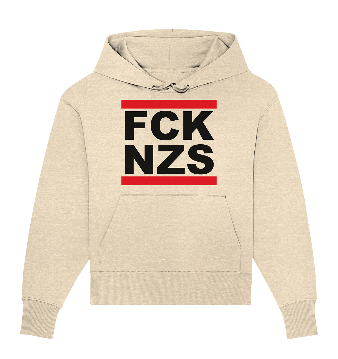 N.O.S.W. BLOCK Gegen Rechts Hoodie "FCK NZS" Frauen Organic Oversize Kapuzenpullover naturrohling