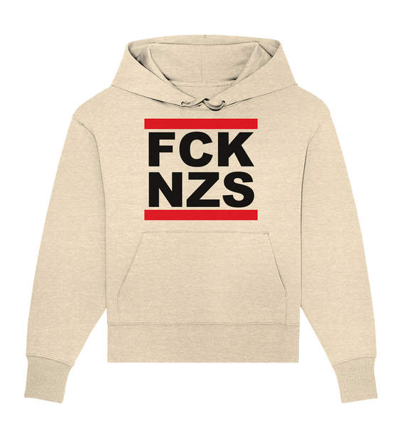 N.O.S.W. BLOCK Gegen Rechts Hoodie "FCK NZS" Frauen Organic Oversize Kapuzenpullover naturrohling