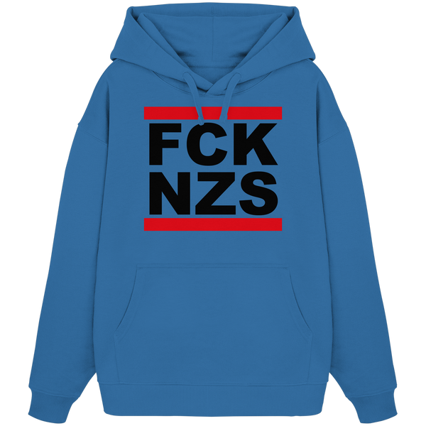 N.O.S.W. BLOCK Gegen Rechts Hoodie "FCK NZS" Frauen Organic Oversize Kapuzenpullover achtens blau