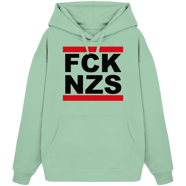 N.O.S.W. BLOCK Gegen Rechts Hoodie "FCK NZS" Frauen Organic Oversize Kapuzenpullover misty jade
