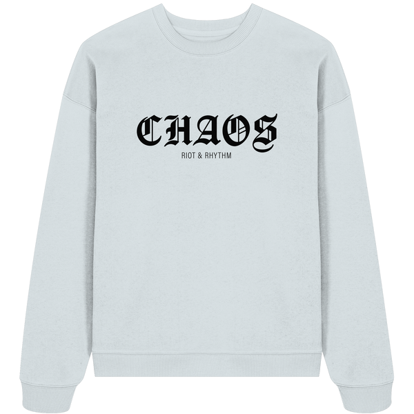 RIOT//GROUNDS Fanblock Sweater "CHAOS RIOT & RHYTHM" Girls Organic Oversize Sweatshirt blue ice