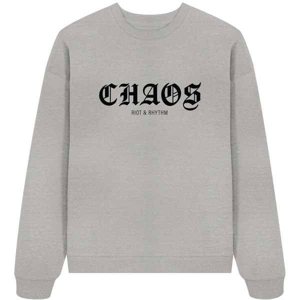 RIOT//GROUNDS Fanblock Sweater "CHAOS RIOT & RHYTHM" Girls Organic Oversize Sweatshirt heather grey