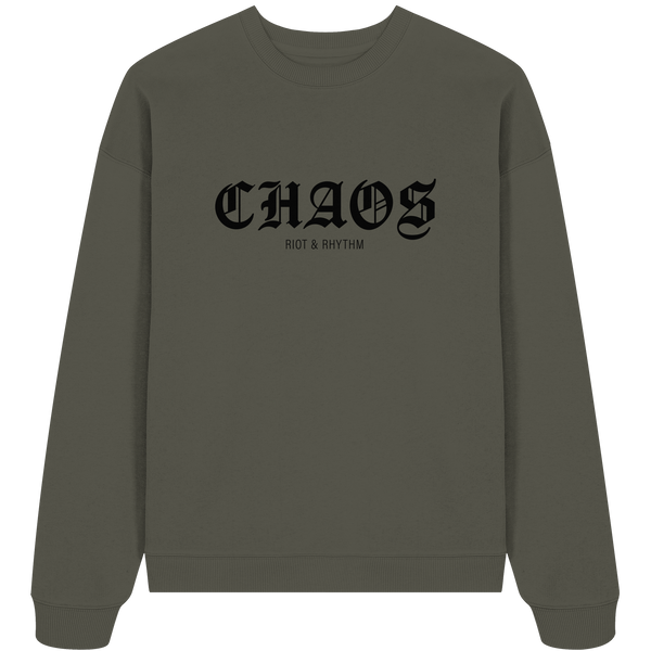 RIOT//GROUNDS Fanblock Sweater "CHAOS RIOT & RHYTHM" Girls Organic Oversize Sweatshirt khaki