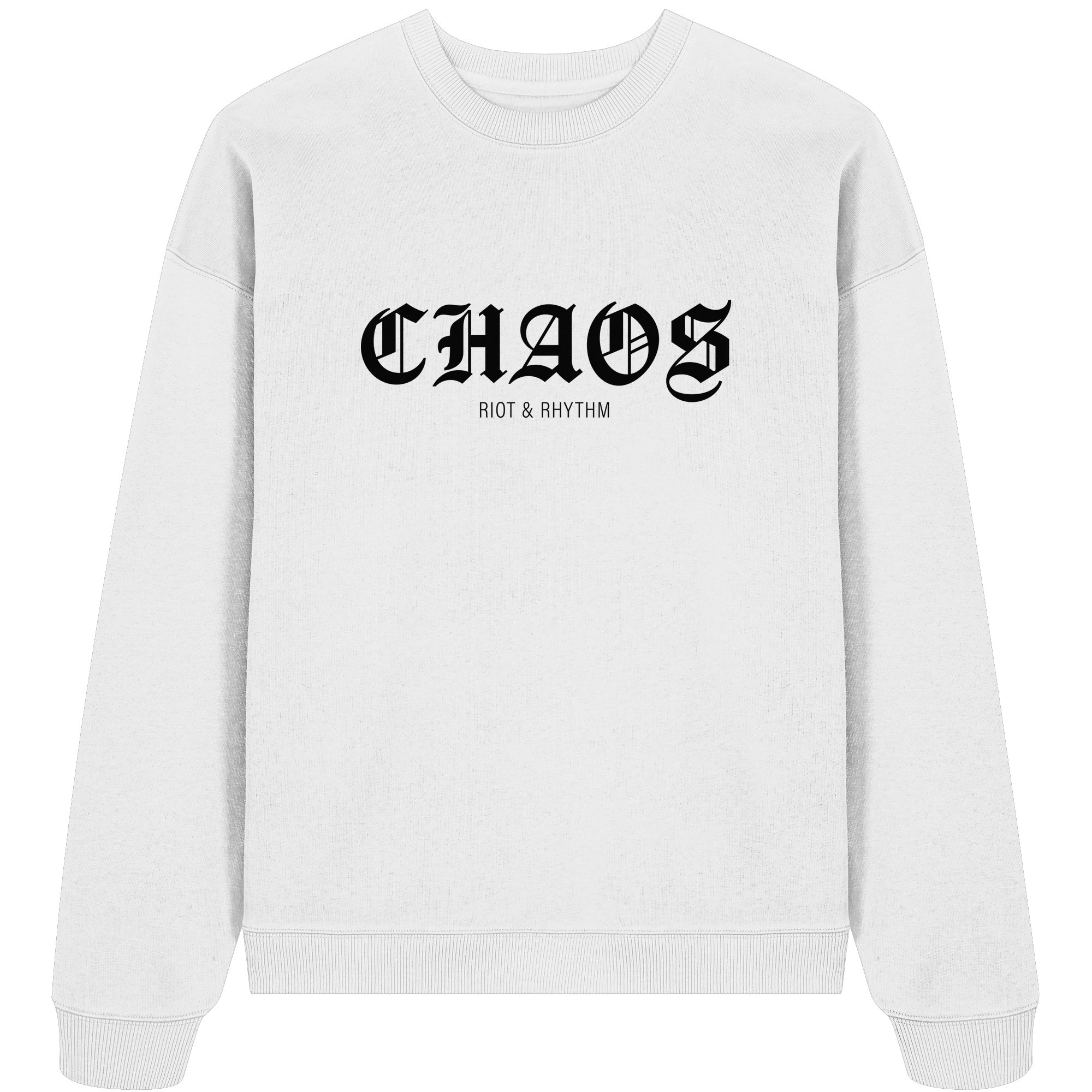 RIOT//GROUNDS Fanblock Sweater "CHAOS RIOT & RHYTHM" Girls Organic Oversize Sweatshirt white
