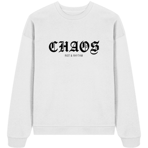 RIOT//GROUNDS Fanblock Sweater "CHAOS RIOT & RHYTHM" Girls Organic Oversize Sweatshirt white