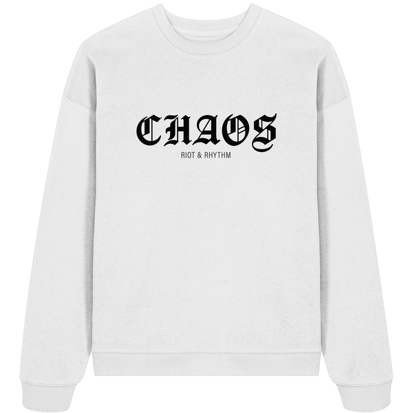 RIOT//GROUNDS Fanblock Sweater "CHAOS RIOT & RHYTHM" Girls Organic Oversize Sweatshirt white