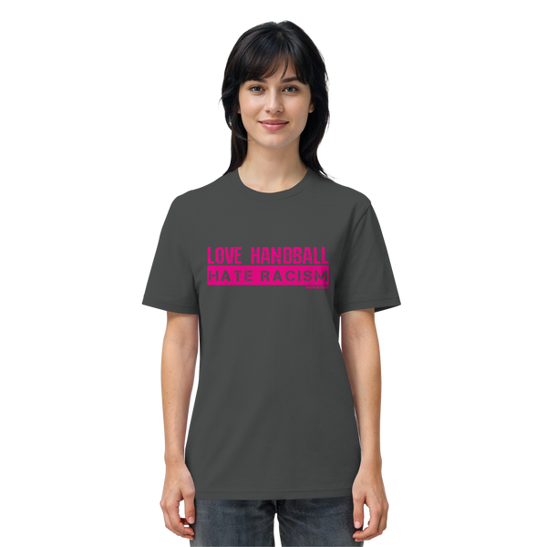 "LOVE HANDBALL HATE RACISM" magenta - Organic Shirt