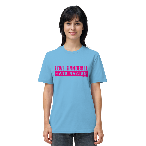 "LOVE HANDBALL HATE RACISM" magenta - Organic Shirt