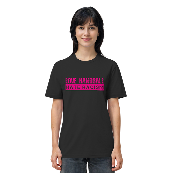 "LOVE HANDBALL HATE RACISM" magenta - Organic Shirt