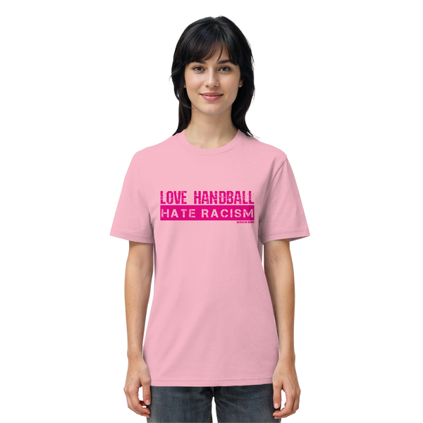 "LOVE HANDBALL HATE RACISM" magenta - Organic Shirt