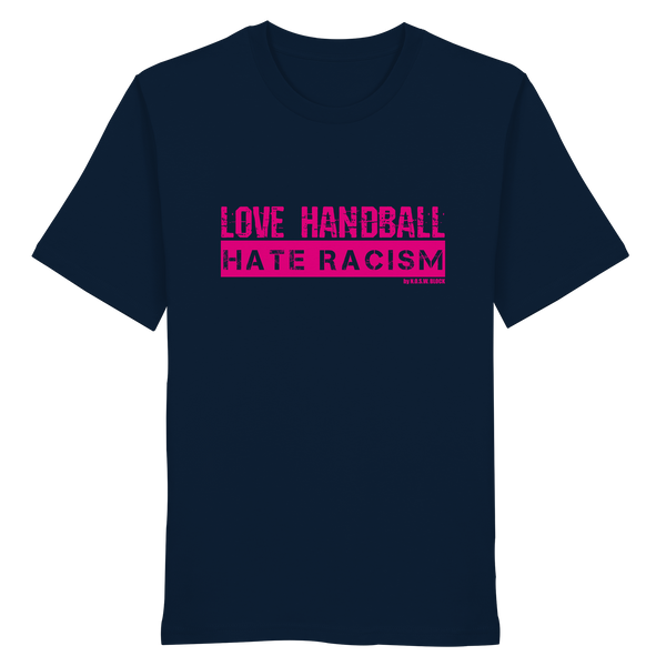 "LOVE HANDBALL HATE RACISM" magenta - Organic Shirt