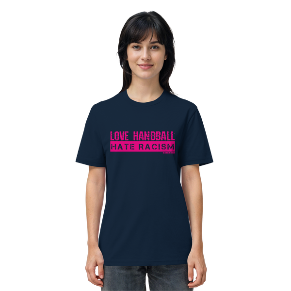 "LOVE HANDBALL HATE RACISM" magenta - Organic Shirt