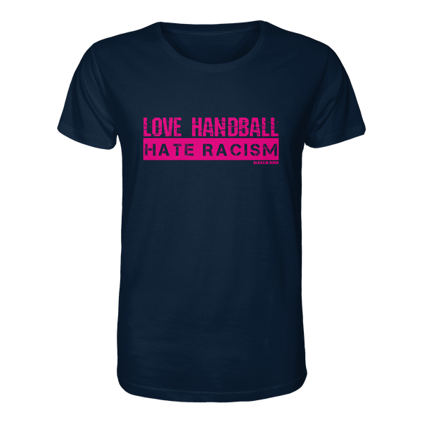 "LOVE HANDBALL HATE RACISM" magenta - Organic Shirt