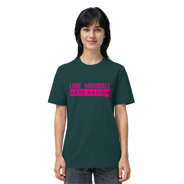 "LOVE HANDBALL HATE RACISM" magenta - Organic Shirt